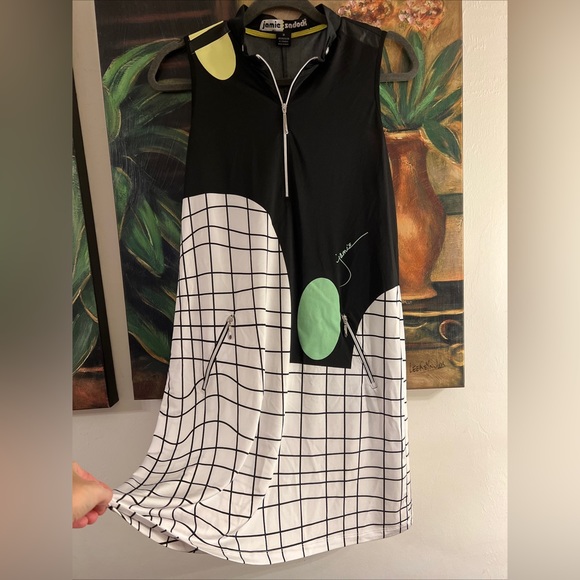 Vintage Jamie Sadock Golf Dress windowpane plaid zip mock high neck pockets M - Picture 1 of 5